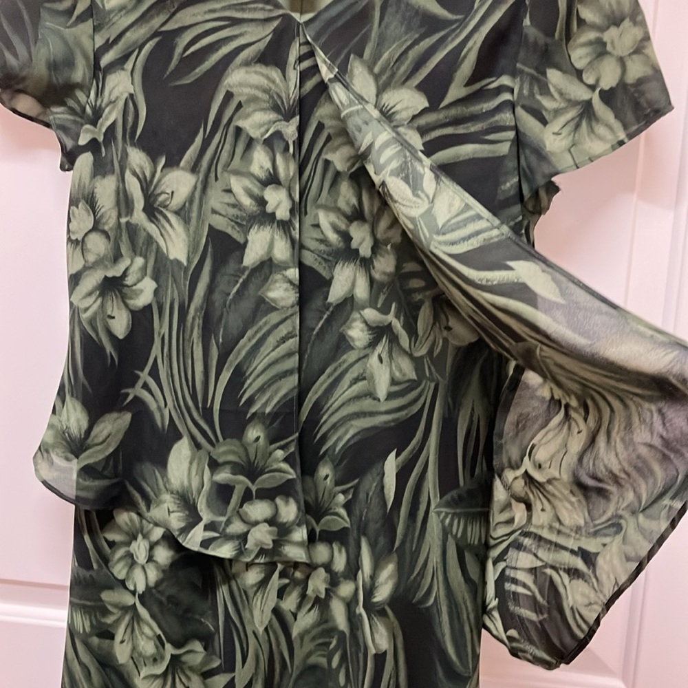 Sears Tradition vintage long dress chiffon flowy floral pattern, green/black - Picture 6 of 13